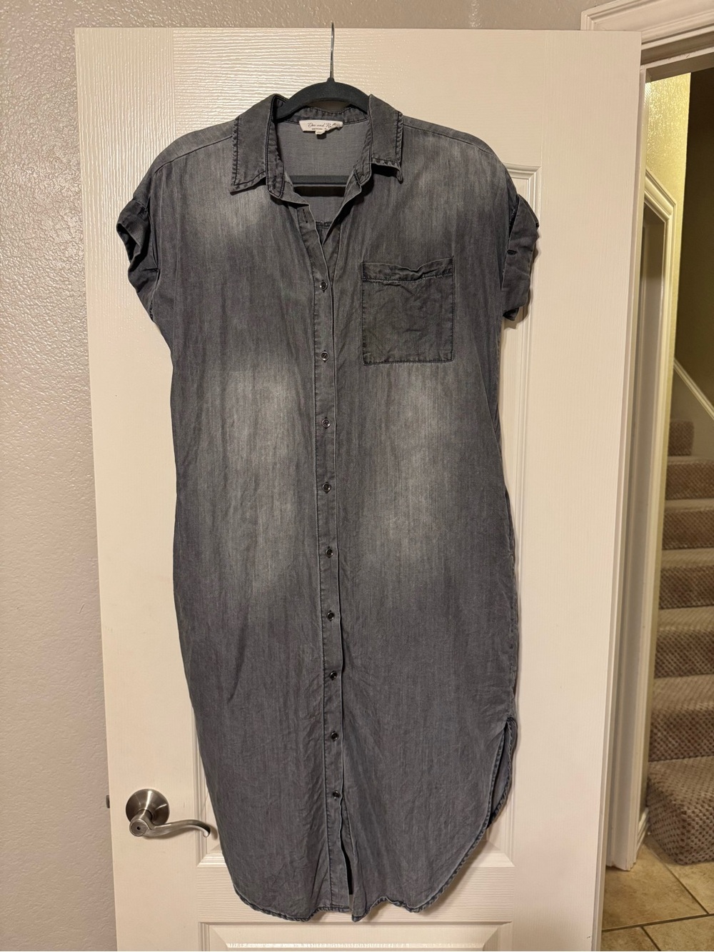 Washed Gray Button-Front Shirt Dress